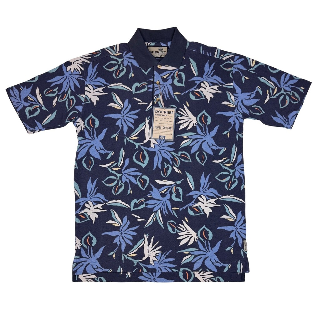 NWT Dockers Khakiware Polo Shirt Men Floral Tropical Medium USA Made‎ 90s Y2K - Picture 3 of 9